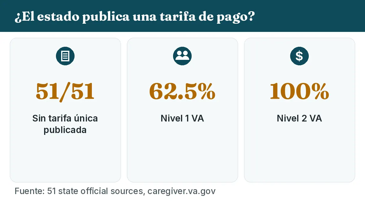 ¿El estado publica una tarifa de pago? 51/51: Sin tarifa única publicada. VA Nivel 1 62.5%, Nivel 2 100%.
